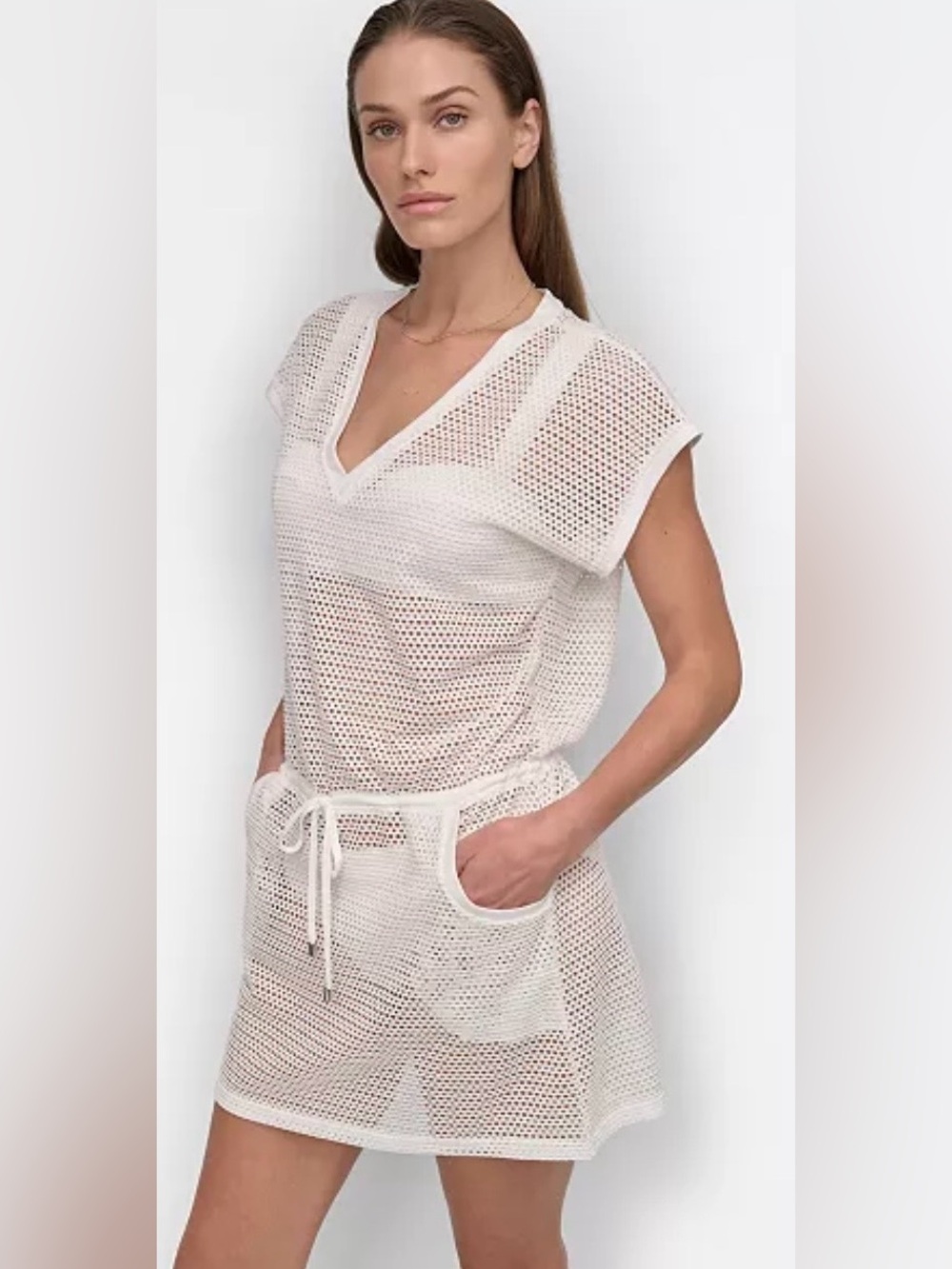 DKNY White Mesh Tunic Coverup
